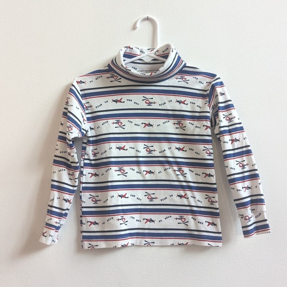 Vtg 90s Garanimals 4T Turtleneck Boys Blue Airplane Helicopter